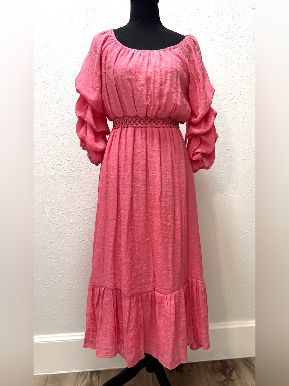 Indigo Rose Ruffled Sleeve smocked Midi Dress